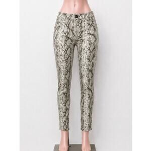 Caribbean Queen Cream & Silver Metallic Snake Print Front Zip Skinny Jegging S